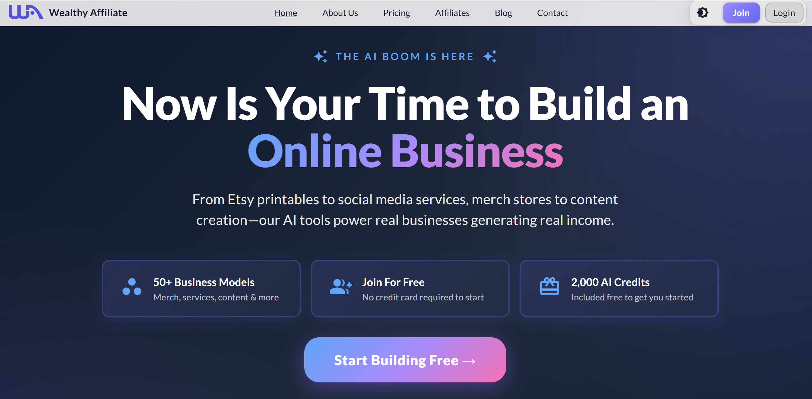 Wealthy Affiliate home page